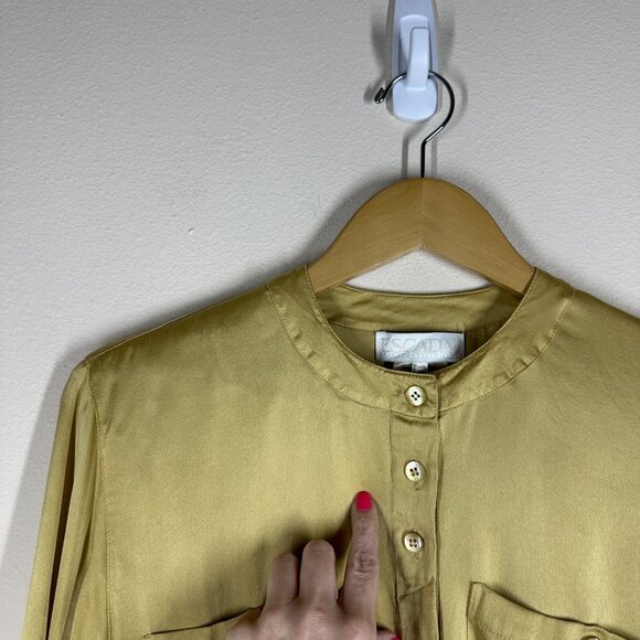 Vtg Escada Button Up Silk Top Womens Sz 40 US M Old Money Luxe Collarless Shirt - Picture 9 of 11